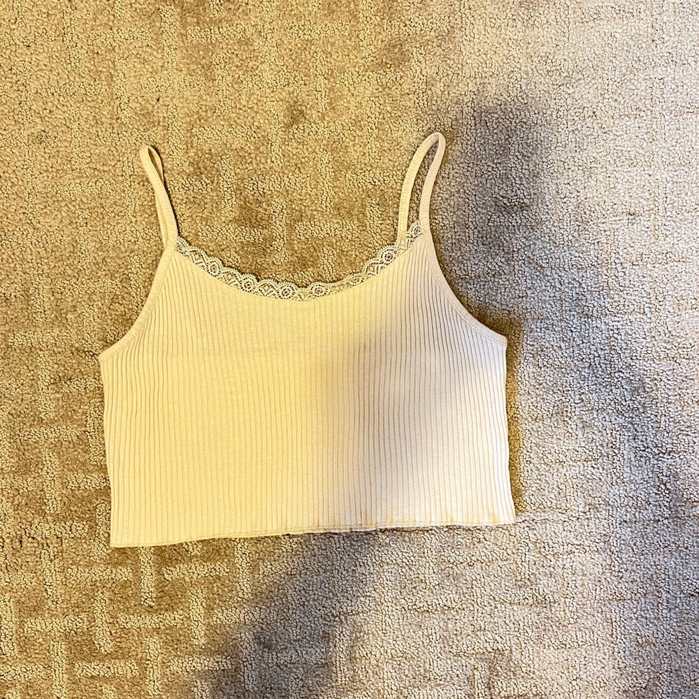 Cream Lace Cropped Spaghetti Strapped Tank Top
